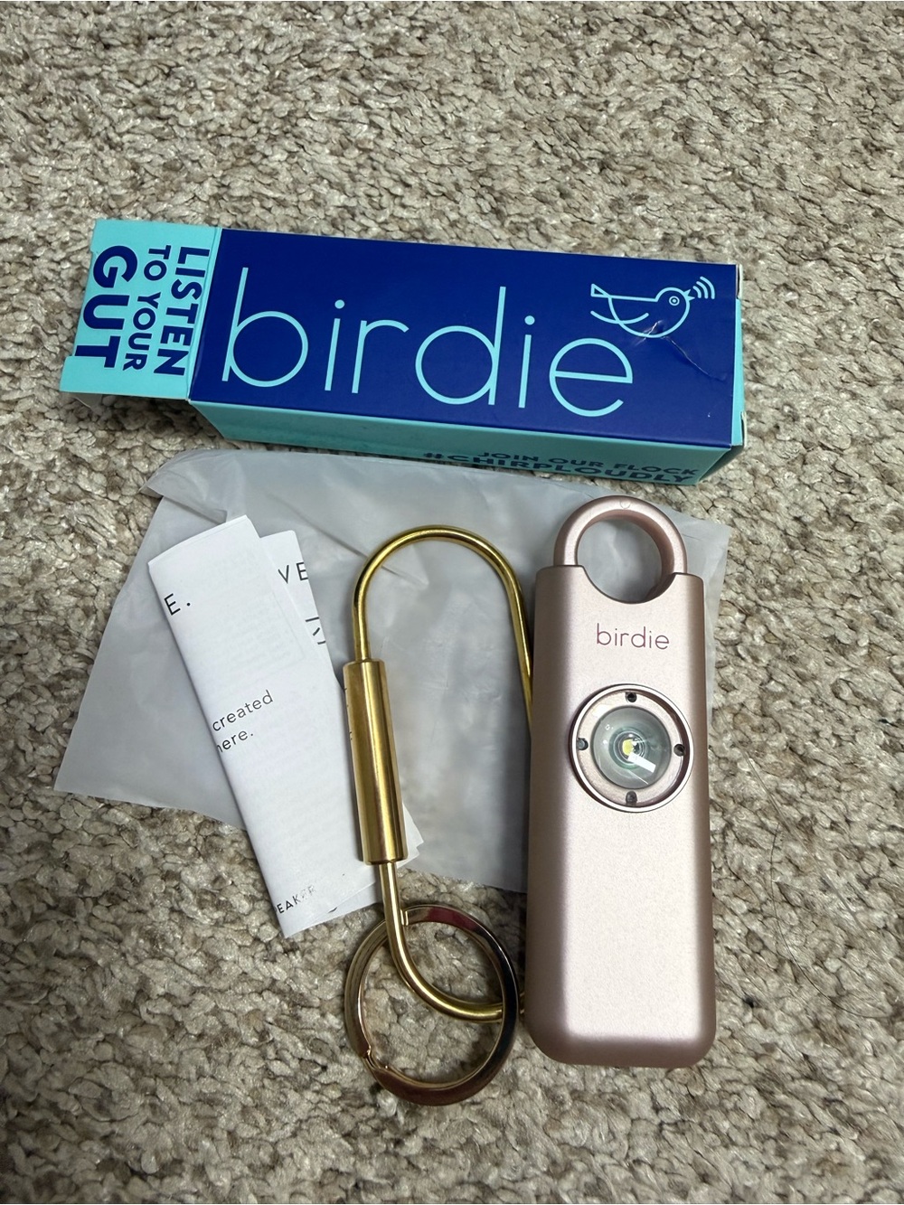 Birdie Rose Gold Personal Safety Alarm with Gold Keyring